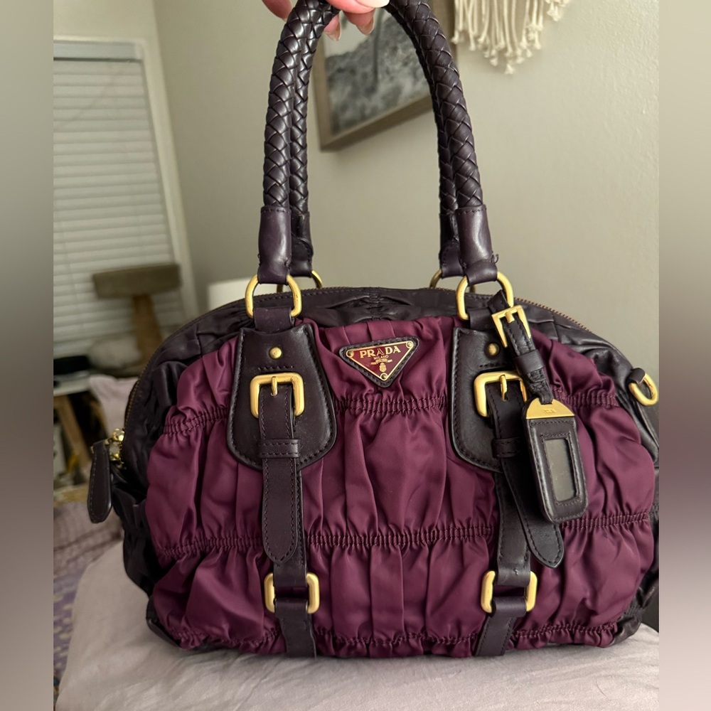 Prada Gaufre Rich Burgundy and Dark Plum Satchel
(No strap)